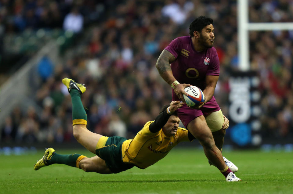 Manu Tuilagi, in action for England against Australia, is hoping to recover from a groin injury in time to face the Wallabies at Twickenham on Saturday week (David Davies/PA Images).