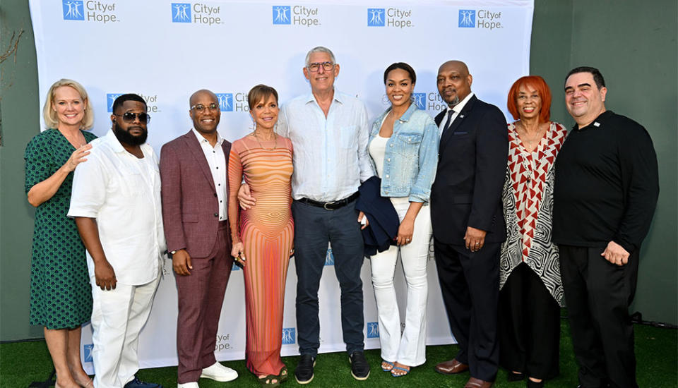 Kristin Bertell, Willie "Prophet" Stiggers, Jonathan Azu, Sylvia Rhone, Lyor Cohen, Danielle Price Sanderson, John D. Carpten, Gail Mitchell and Evan Lamberg attends City of Hope's 3rd Annual Closing the Care Gap Event on August 28, 2023 in Los Angeles, California.