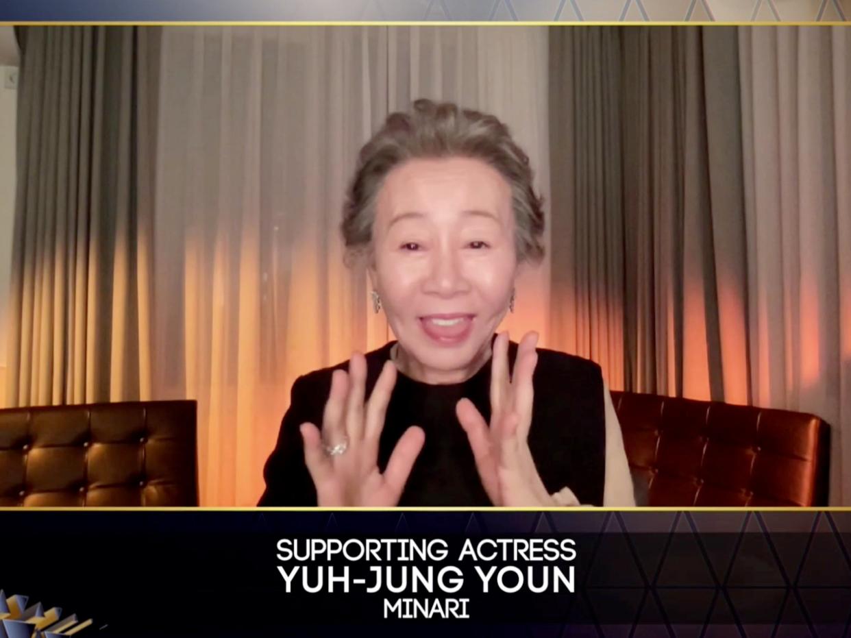 Yuh-Jung Youn accepting the award for Supporting Actress (BAFTA)
