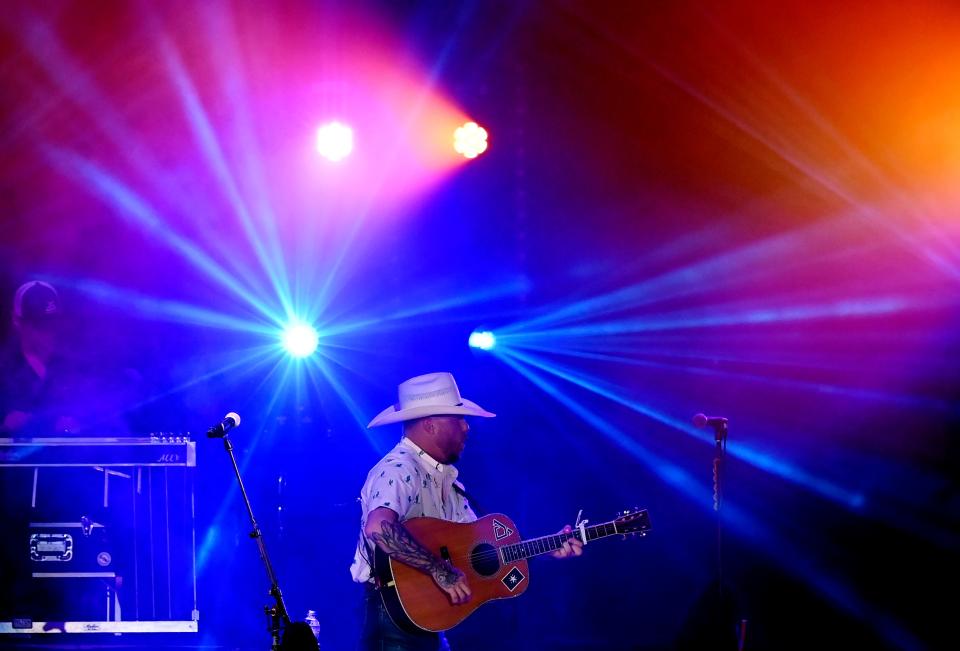 Cody Johnson performs at the Firstbank Amphitheater on Thursday, July 28, 2022, in Franklin, Tenn. 