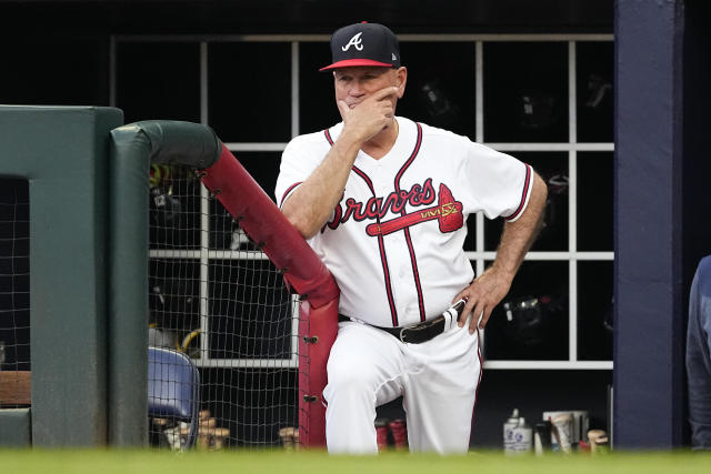 April 09, 2022: Atlanta Braves first baseman Matt Olson rounds second base  during the third inning of a MLB game against the Cincinnati Reds at Truist  Park in Atlanta, GA. Austin McAfee/CSM/Sipa