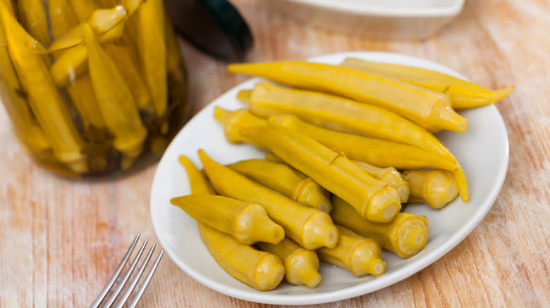 pickled okra on plate