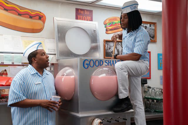 <p>Vanessa Clifton/Nickelodeon/Paramount+</p> Keenan Thompson and Kel Mitchel Reprise Their Roles in 'Good Burger 2'