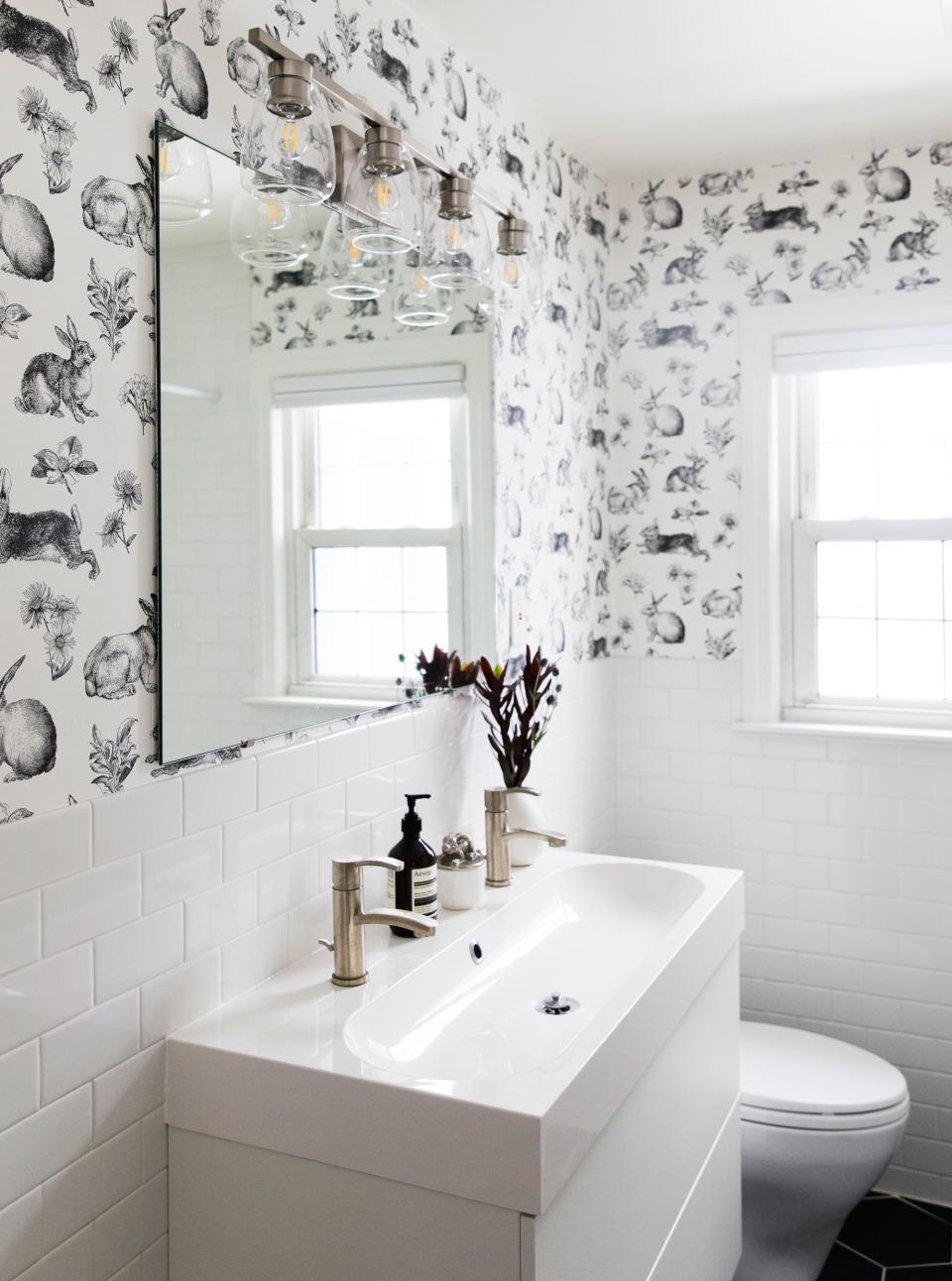 After: A double sink in the bathroom makes for extra storage in the vanity.