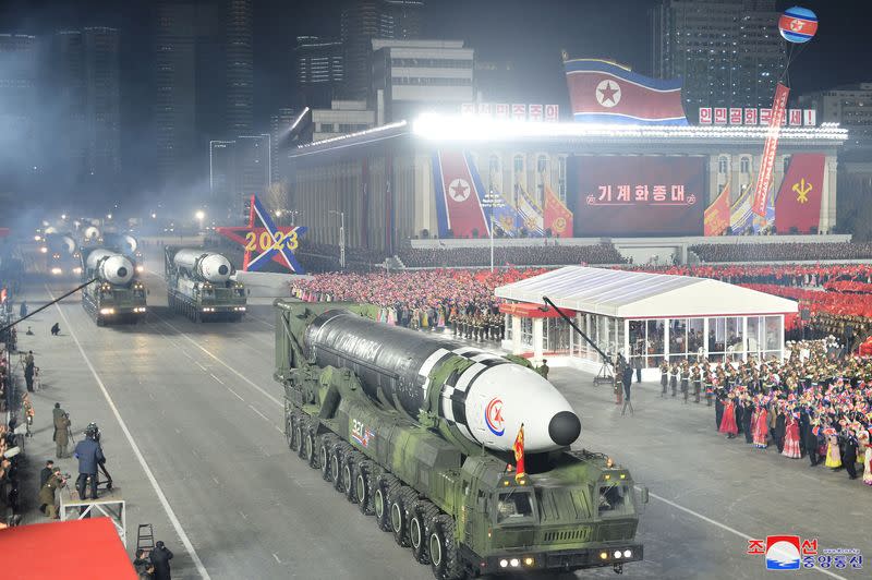 Military parade to mark the founding anniversary of North Korea's army, at Kim Il Sung Square in Pyongyang