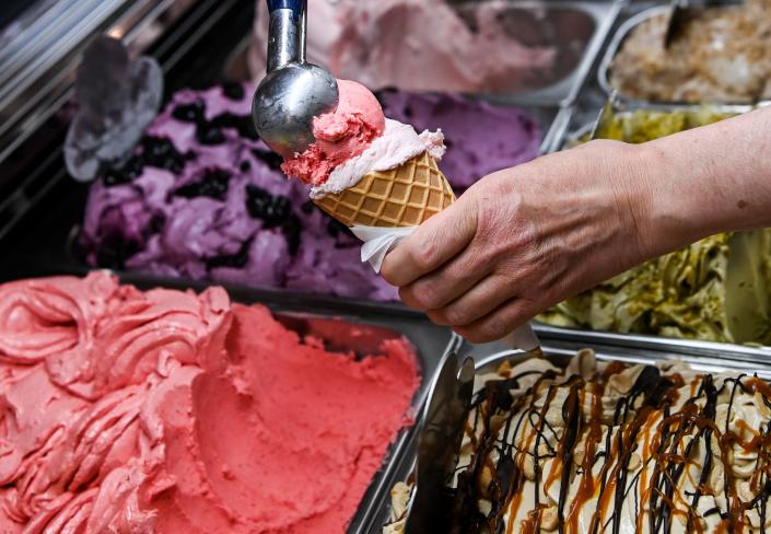 Ice cream scooped into cone