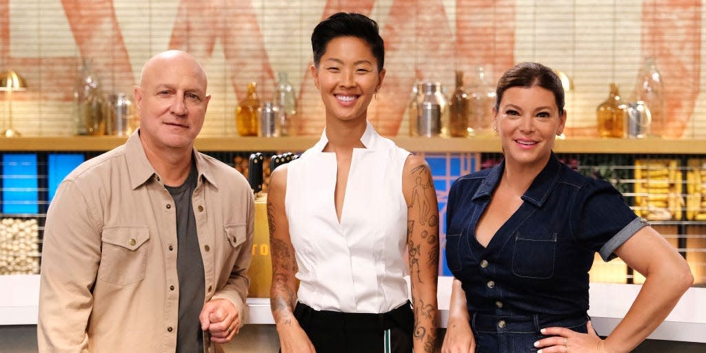 Top Chef Season 21 judges pose for a photo (from left to right): Tom Colicchio, Kristen Kish, and Gail Simmons