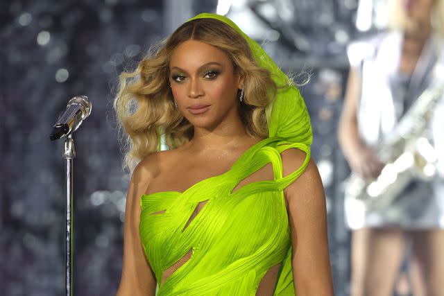 <p>Kevin Mazur/WireImage</p> Beyoncé on tour in August 2023 in Atlanta