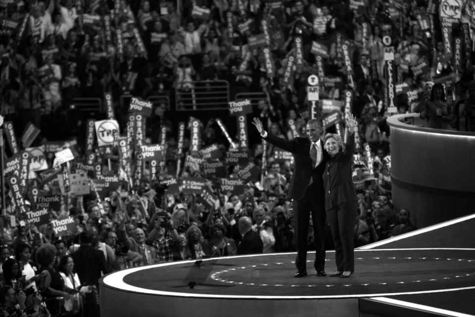 <p>President Barack Obama and former Secretary of State Hillary Clinton wave to supporters at the Democratic National Convention Wednesday, July 27, 2016, in Philadelphia, PA. Obama ceremoniously passed the torch to his former rival. (Photo: Khue Bui for Yahoo News)</p>