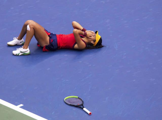 The moment of victory for Emma Raducanu (Michael Nagle/Xinhua/PA)