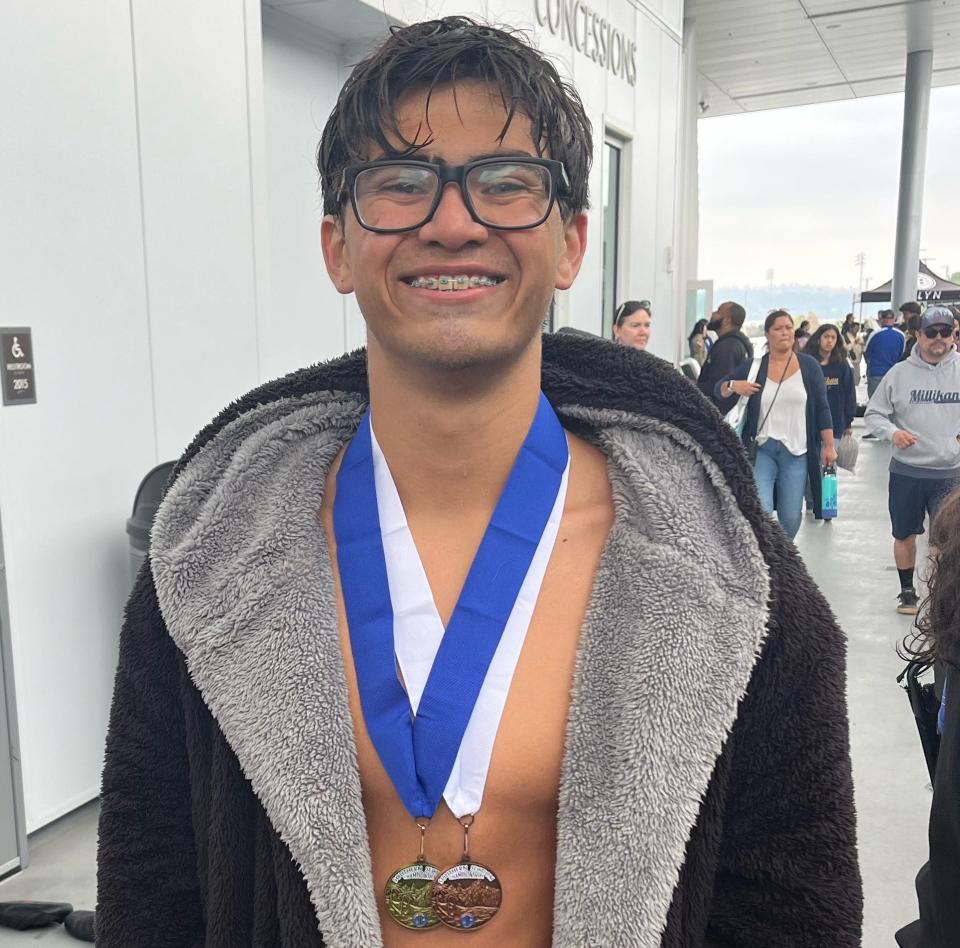 Rio Mesa High senior Jaiden Monroe won the 100 butterfly title at the CIF-Southern Section Division 3 Swimming Championships on Friday, May 3, 2024, at Mount San Antonio College.