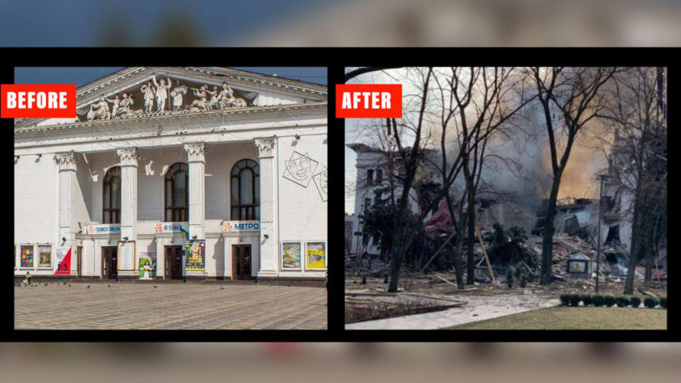 <div class="inline-image__caption"><p>Mariupol theater before and after.</p></div> <div class="inline-image__credit">Twitter/Mariupol City Website</div>