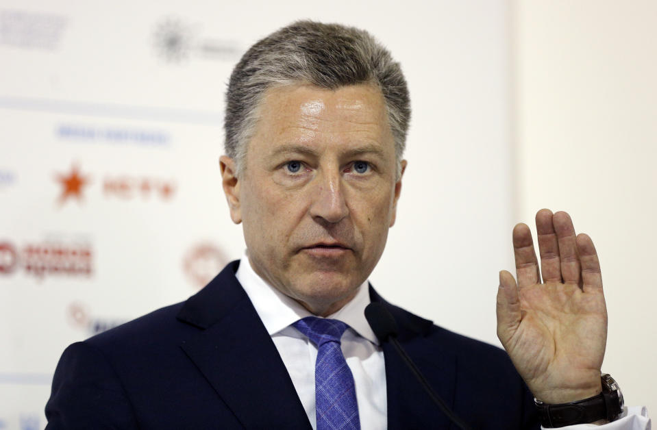 U.S. special representative to Ukraine Kurt Volker speaks during the 15th Yalta European Strategy (YES) annual meeting entitled "The next generation of everything" at the Mystetsky Arsenal Art Center in Kiev, Ukraine, Saturday, Sept. 15, 2018. (AP Photo/Efrem Lukatsky)