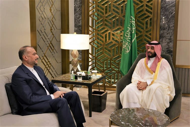 Iran's Foreign Minister Hossein Amir-Abdollahian meets Saudi Crown Prince Mohammed bin Salman (-)