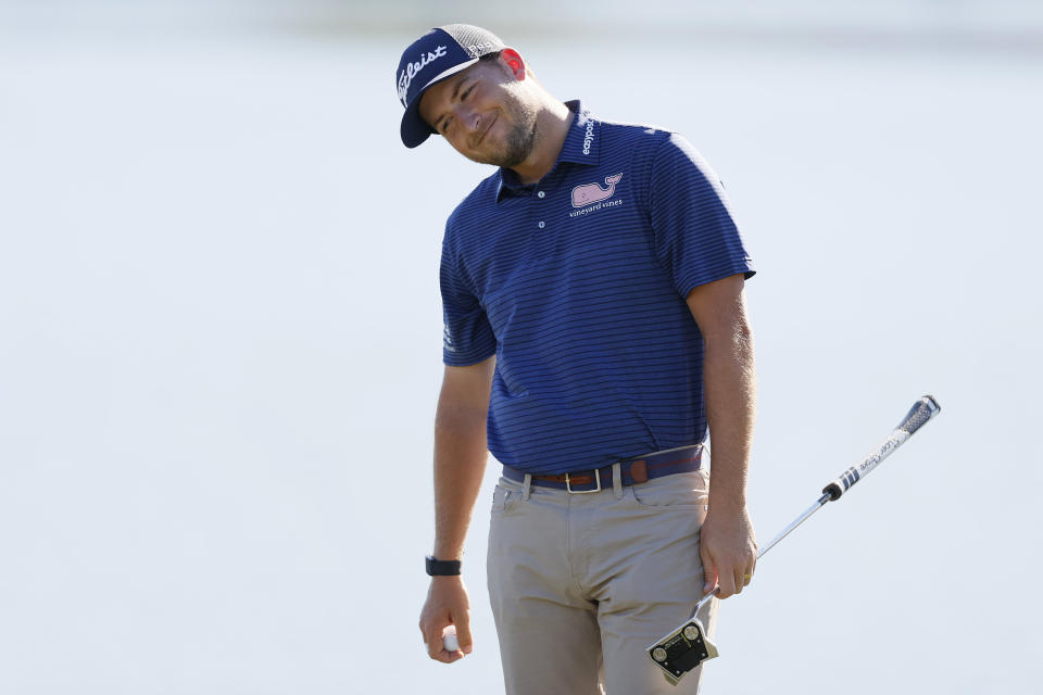 LA QUINTA, CALIFORNIA - JANUARY 23: Lee Hodges reacts to a shot on the 10th hole green during the final round of the The American Express at the Stadium Course at PGA West on January 23, 2022 in La Quinta, California. (Photo by Steph Chambers/Getty Images)