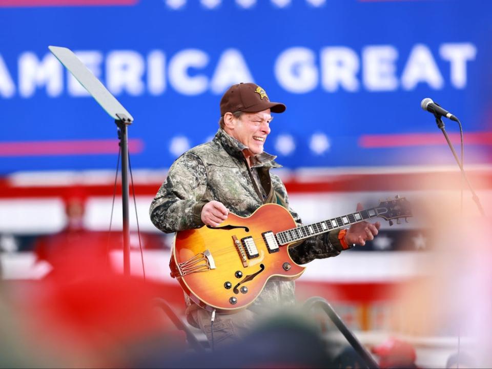 Nugent on stage at a Trump campaign rally in 2020 (Getty Images)