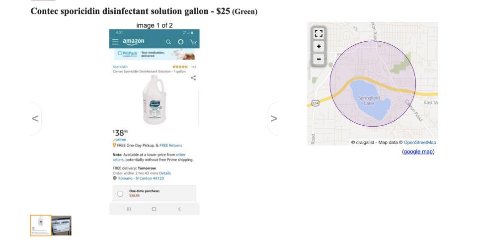 Coronavirus Craigslist disinfectant