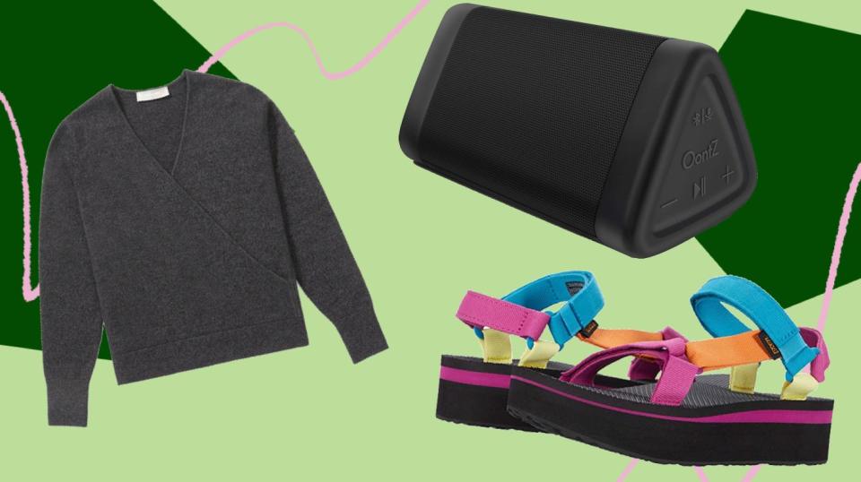 A portable speaker to take anywhere, a cashmere sweater on sale and sandals for the "camp counselor" look &mdash; these were a few of HuffPost readers&rsquo; favorite things in July. (Photo: HuffPost )