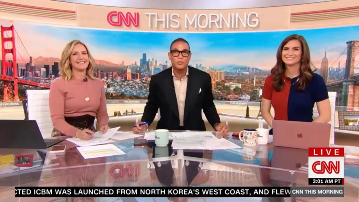 Poppy Harlow, Don Lemon, and Kaitlan Collins on 