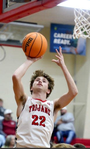 Caney Valley High's Zach Ketchum let's a shot fly from the right angle during a battle on Dec. 3, 2022, against Oklahoma Union, in Ramona.