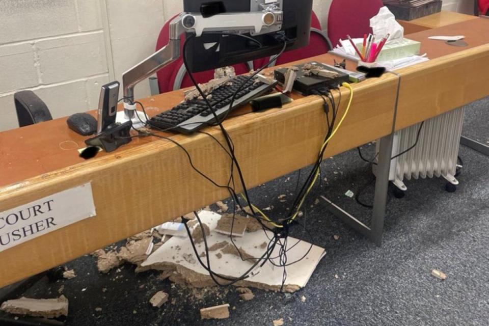 A ceiling tile crashed down on to the usher’s desk at Inner London crown court (Criminal Bar Association)