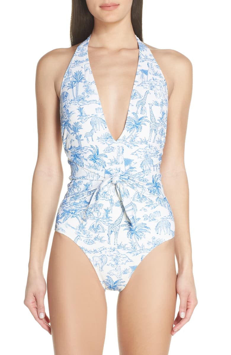 TORY BURCH Printed Tie Front One-Piece Swimsuit