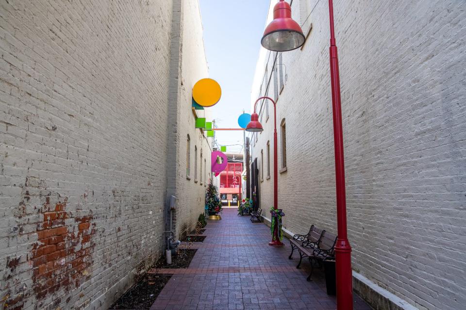 An artistically designed alley along Washington Street in Columbus, Ind., on Monday, Jan. 4, 2020.