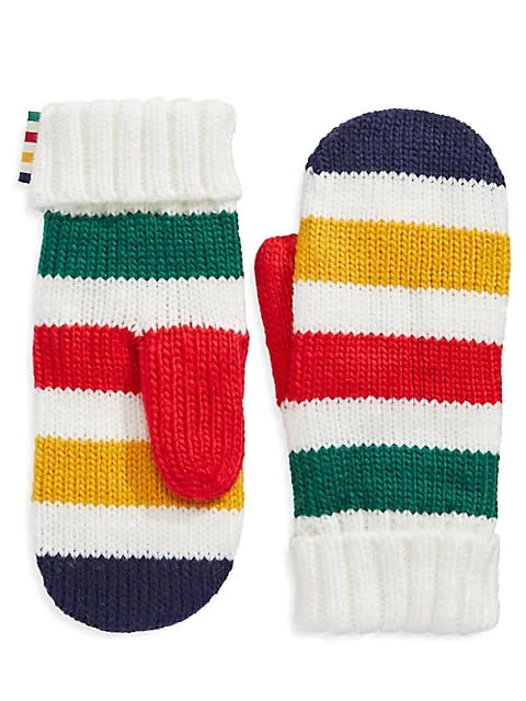 Pair of red, yellow, blue, green and white HBC Stripes Multistripe Mittens