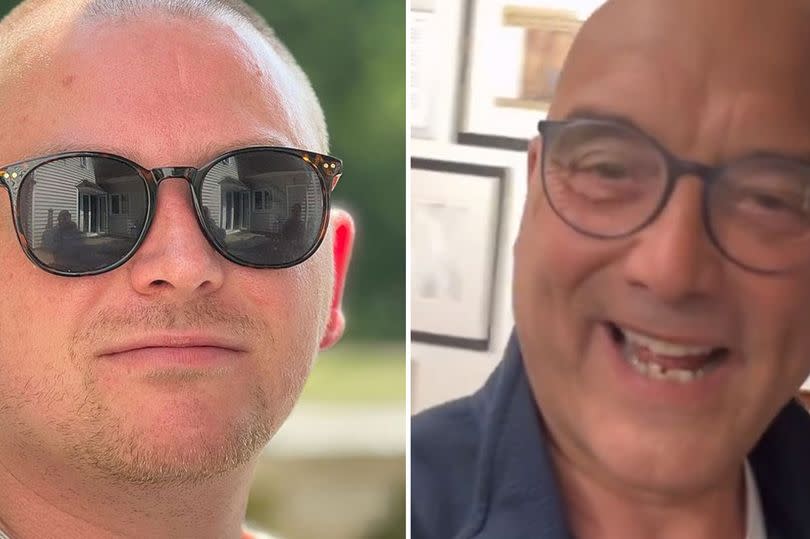 Gregg Wallace's son Tom Wallace in a photo alongside a still of Gregg himself