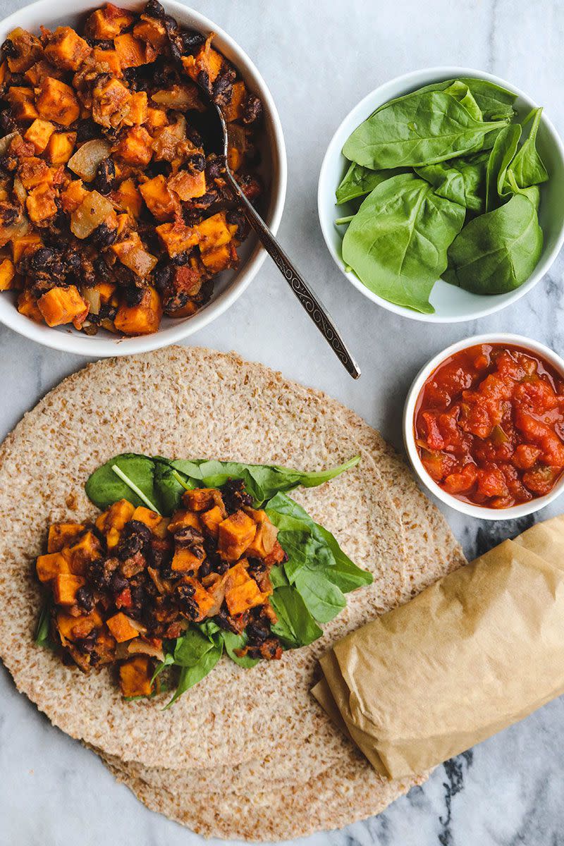 <p>This breakfast burrito filled with black beans and sweet potatoes is the heartiest way to start the day.</p><p><strong>Get the recipe at <a rel="nofollow noopener" href="http://frommybowl.com/sweet-potato-bean-vegan-breakfast-burritos/" target="_blank" data-ylk="slk:From My Bowl;elm:context_link;itc:0;sec:content-canvas" class="link ">From My Bowl</a>.</strong></p>