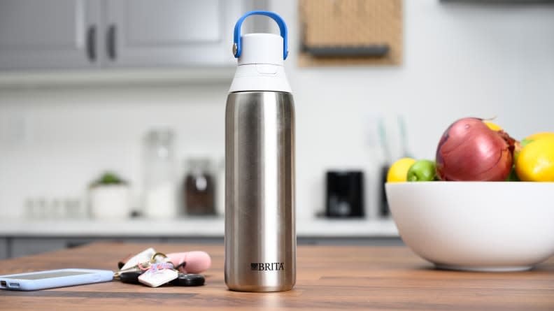 Prioritizing hydration is easier with the Brita Stainless Steel Filtering Water Bottle.