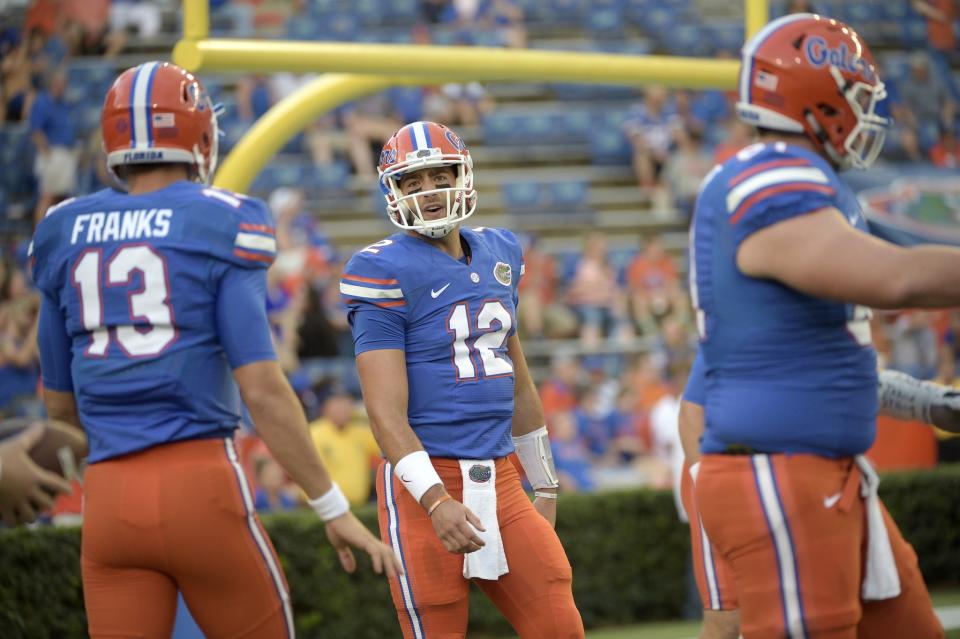 Feleipe Franks (13) moved up to second on Florida's quarterback depth chart behind Austin Appleby when Luke Del Rio was injured. (AP Photo/Phelan M. Ebenhack)