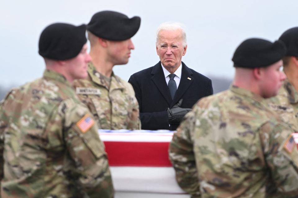 US President Joe Biden attends the dignified transfer of the remains of three US service members killed in Jordan (AFP via Getty Images)
