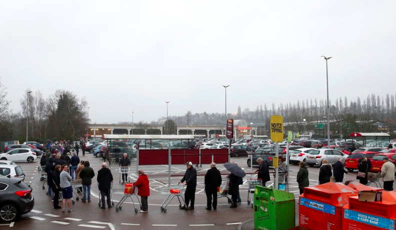 Sainsbury's in St Albans saw queues stretch outside the store. (Reuters)