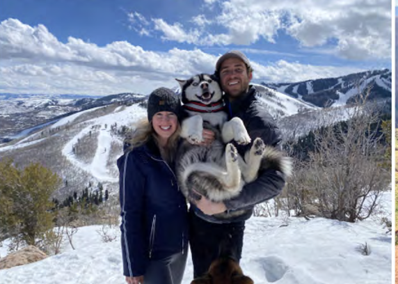 Elizabeth Holmes and Billy Evans with their husky Balto, who they say was carried off by a mountain lion (Elizabeth Holmes memorandum sentencing)