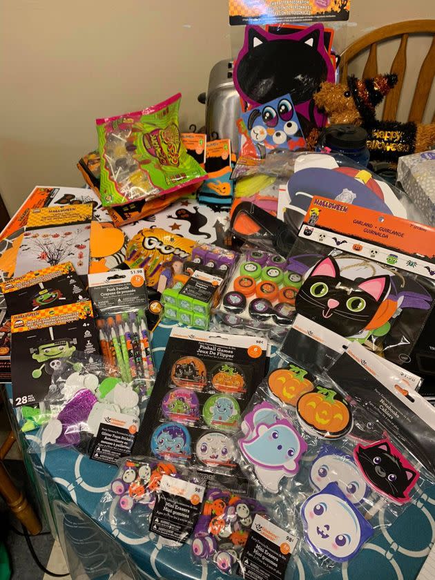 Some of the contents of the Halloween care packages.