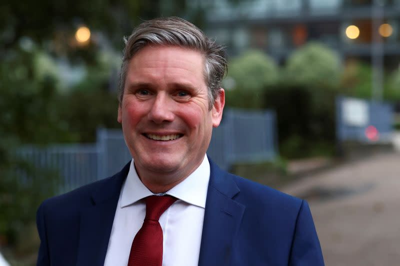 Britain's opposition Labour Party leader Keir Starmer leaves Lambeth Palace following a press conference