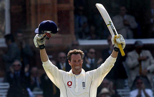 Marcus Trescothick celebrates scoring a century for England against Sri Lanka at Lord's