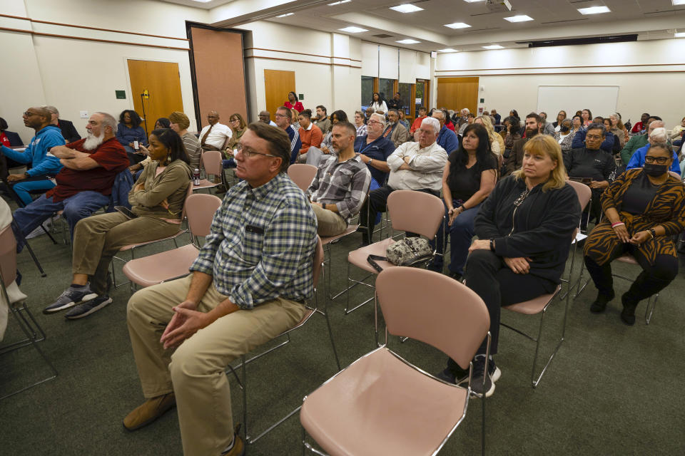 Community members attend a Spotsylvania school board candidate forum in Fredericksburg, Va., Oct. 16, 2023. (AP Photo/Serkan Gurbuz)