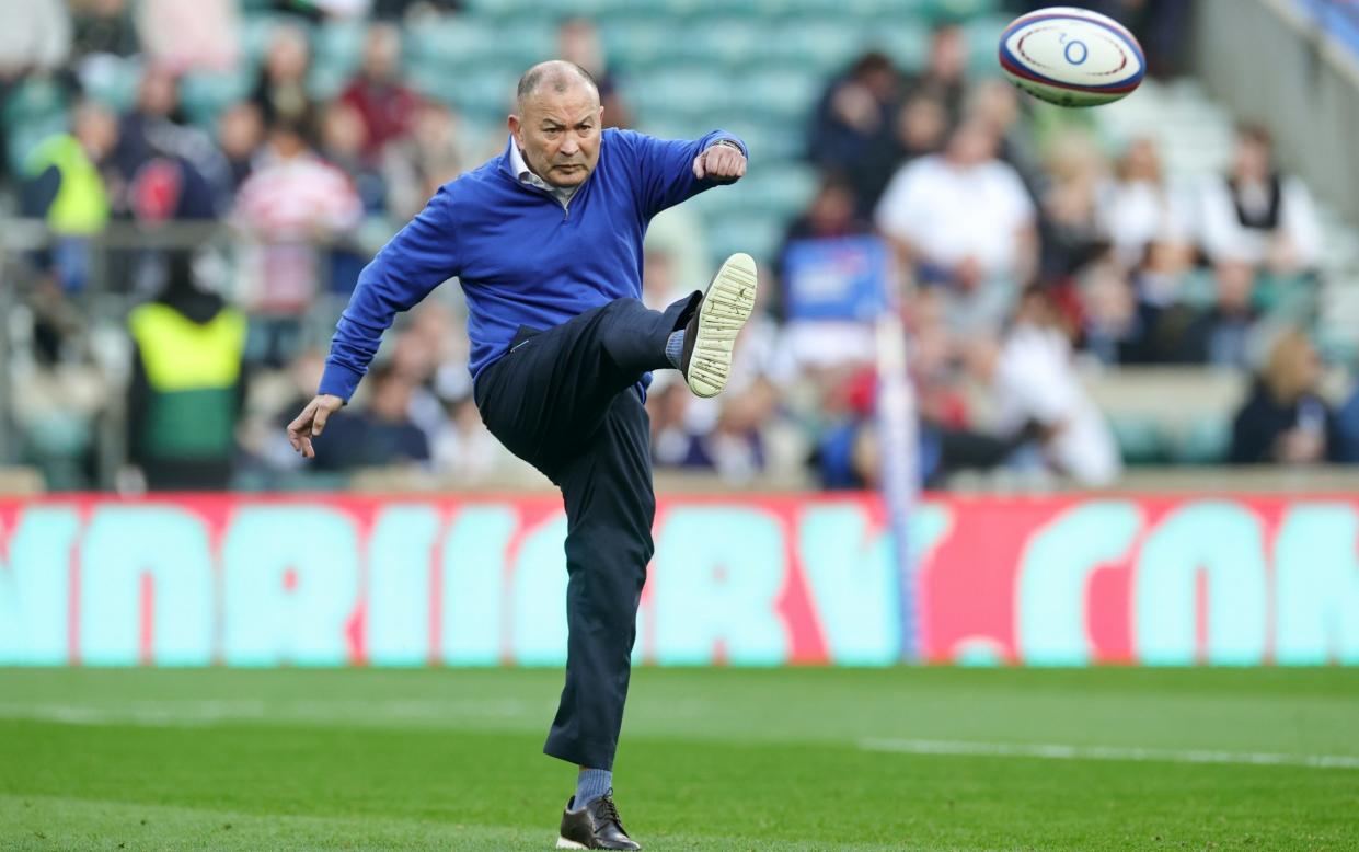 Eddie Jones, Head Coach of England kicks a ball prior to the Autumn Nations Series match between England and Japan at Twickenham - Getty Images