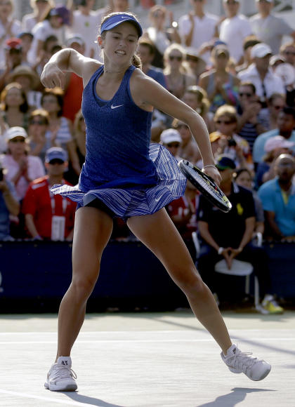 Bellis reacts after a point against Dominika Cibulkova. (AP)