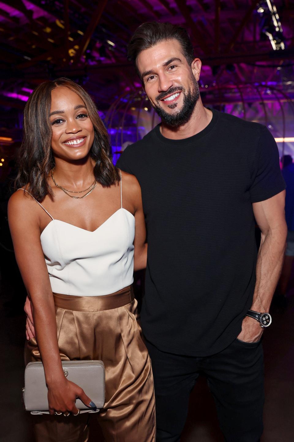 Rachel Lindsay and Bryan Abasolo attend an event together in July of 2022.