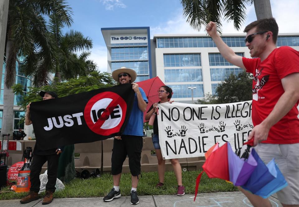 Other activists have gone right to the heart when protesting — such as these people, who demonstrated outside GEO’s Florida headquarters back in 2019. Getty Images