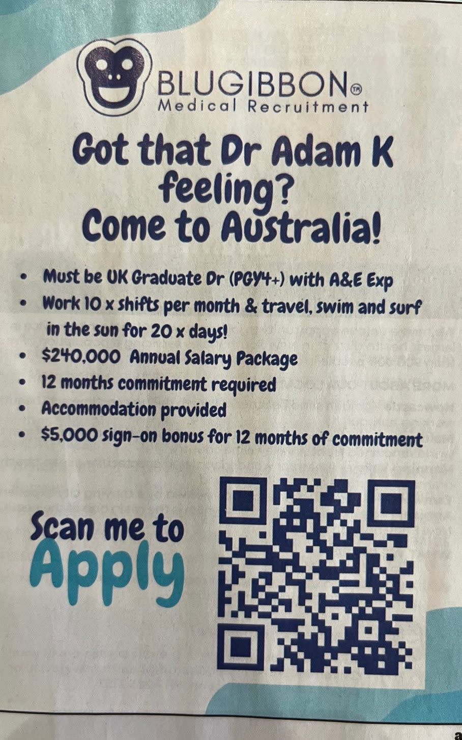 El anuncio que ofrece 240.000 dólares australianos al año por solo 10 días de trabajo al mes