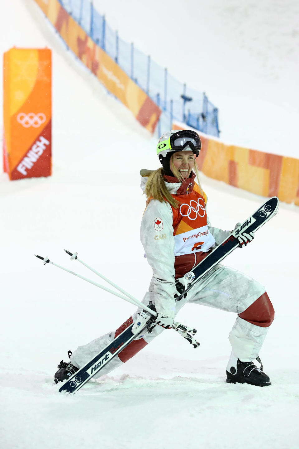 <p>Justine Dufour-Lapointe of Canada celebrates winning silver during the Freestyle Skiing Ladies’ Moguls Final on day two of the PyeongChang 2018 Winter Olympic Games at Phoenix Snow Park on February 11, 2018 in Pyeongchang-gun, South Korea. (Photo by Cameron Spencer/Getty Images) </p>