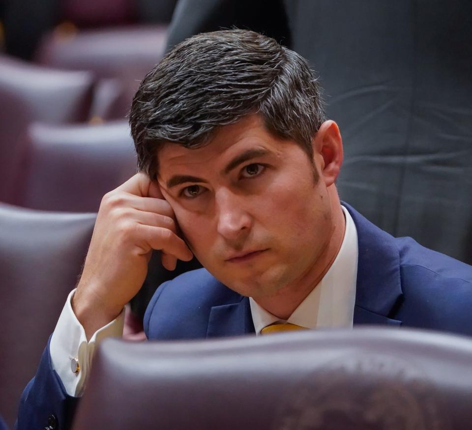 Indiana State Representative, Timothy Wesco, R-Osceola, speaks during a House session on Thursday, Jan. 25, 2024, at the Indiana Statehouse in Indianapolis.