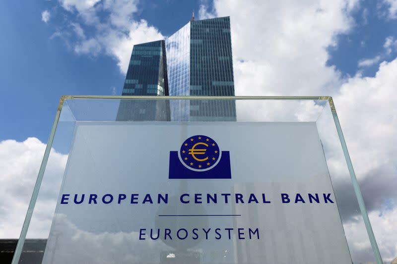 FILE PHOTO: Signage is seen in front of the ECB building, in Frankfurt