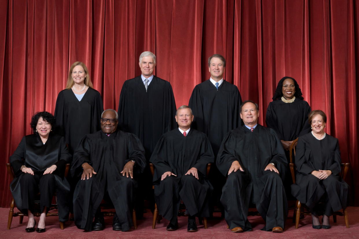 The official formal group photograph of the current U.S. Supreme Court is seen after being taken on Oct. 7 and released by the Court. 