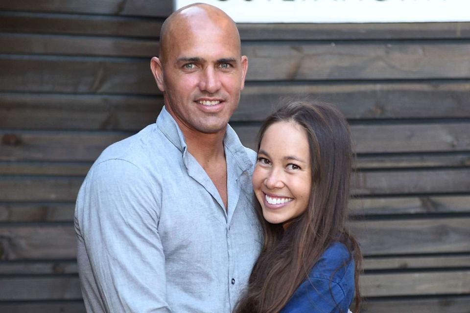 <p>Stefanie Keenan/Getty </p> Kelly Slater and Kalani Miller on August 29, 2015 in Malibu, California.