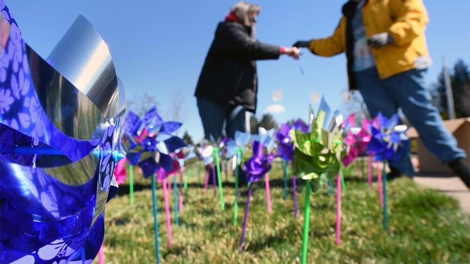 The York County Children's Advocacy Center placed hundreds of pinwheels at the intersection of Rathton Road and South George Street in York in honor of the 800 kids they served last year. The pinwheels are to raise awareness for reporting child abuse.